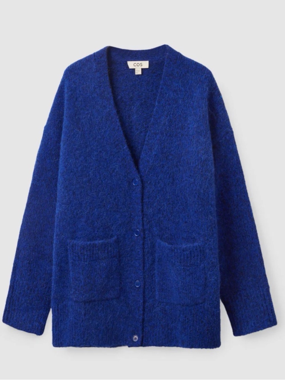 COS Wool Blend V-Neck Patch Pocket Oversized Long Line Slouchy Cardigan Size M